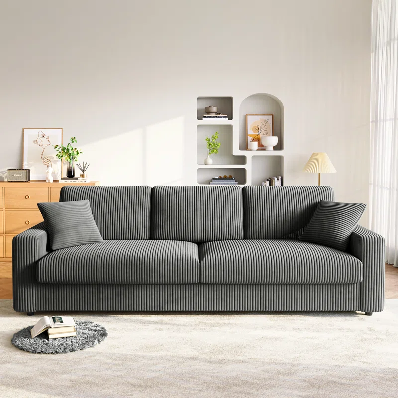 101_+Oversized+Corduroy+Sofa+with+Square+Armrests+and+Pocket+Spring+Cushion+Seat+-+Gray-1229658682