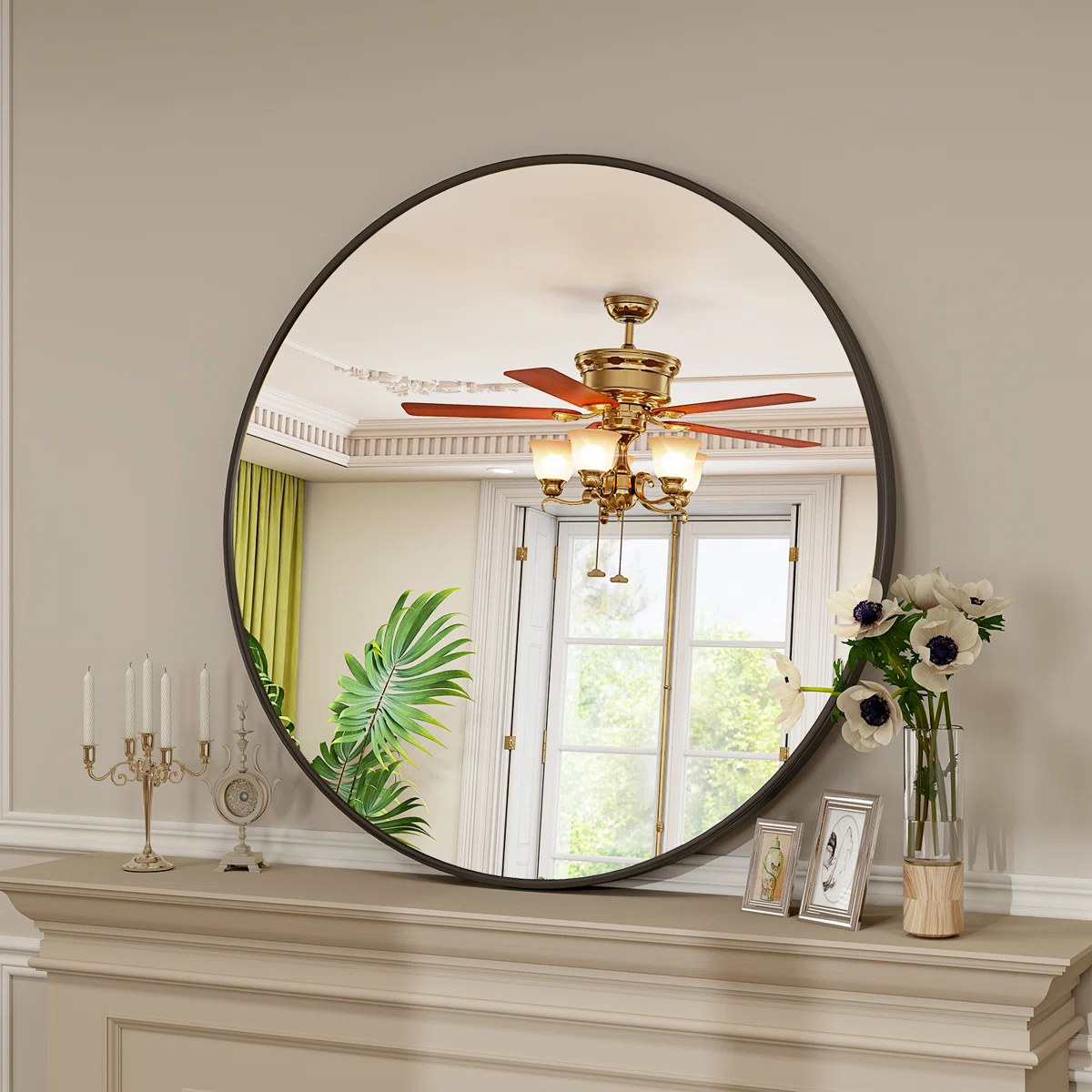 Bhagwanaram Aluminum Framed Round Bathroom Mirror Wall Mounted Vanity Mirror - Image 3