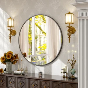 Bhagwanaram Aluminum Framed Round Bathroom Mirror Wall Mounted Vanity Mirror