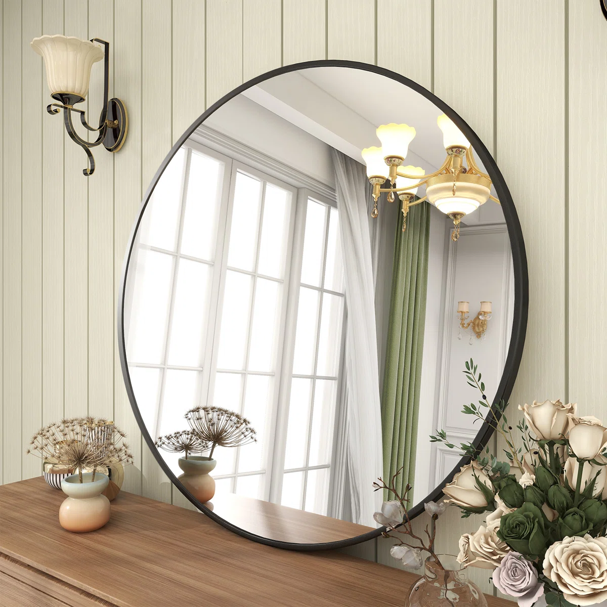 Bhagwanaram Aluminum Framed Round Bathroom Mirror Wall Mounted Vanity Mirror - Image 2
